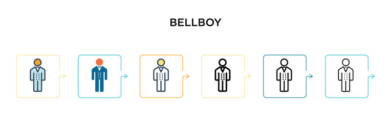 Bellboy vector icon in 6 different modern styles. Black, two colored bellboy icons designed in filled, outline, line and stroke style. Vector illustration can be used for web, mobile, ui