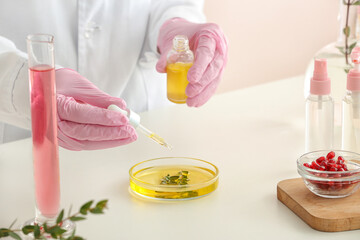 Beautician preparing natural cosmetic, closeup