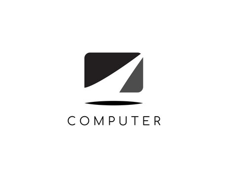 Simple Logo of Computer with Modern Style. Design with Unique Pictogram Desktop Image Vector Isolated on White Background. This Logo Suitable for Computer Store, etc.