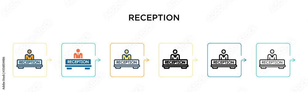 Poster reception vector icon in 6 different modern styles. black, two colored reception icons designed in f