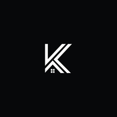 Logo design of K KK in vector logo for construction, home, real estate, building, property. Minimal awesome trendy professional logo design template on black background.