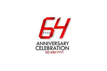 64 years anniversary, Red Dark Contour color with Speedy Design minimalist logo vector illustration on white background - Vector