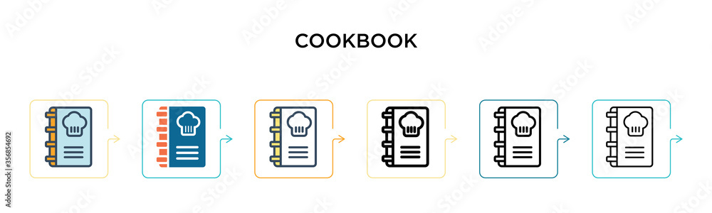 Aufkleber cookbook vector icon in 6 different modern styles. black, two colored cookbook icons designed in fil