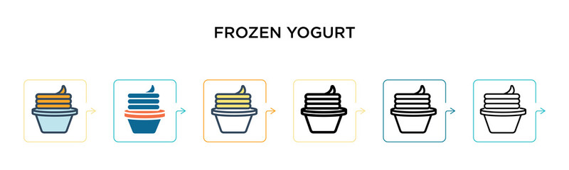 Frozen yogurt vector icon in 6 different modern styles. Black, two colored frozen yogurt icons designed in filled, outline, line and stroke style. Vector illustration can be used for web, mobile, ui