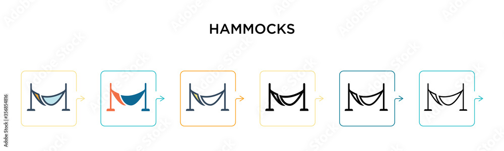 Poster hammocks vector icon in 6 different modern styles. black, two colored hammocks icons designed in fil