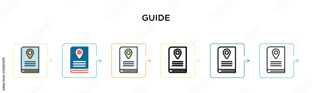 Poster guide vector icon in 6 different modern styles. black, two colored guide icons designed in filled, o