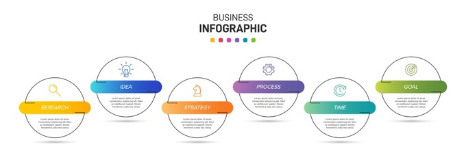 Concept of arrow business model with 6 successive isometric steps. Six colorful graphic elements. Timeline design for brochure, presentation. Infographic design layout