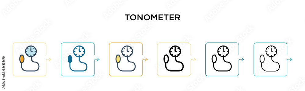 Poster tonometer vector icon in 6 different modern styles. black, two colored tonometer icons designed in f