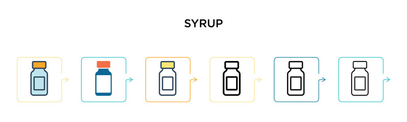 Syrup vector icon in 6 different modern styles. Black, two colored syrup icons designed in filled, outline, line and stroke style. Vector illustration can be used for web, mobile, ui