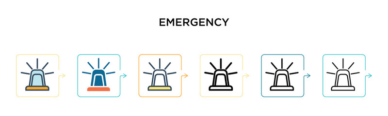 Emergency vector icon in 6 different modern styles. Black, two colored emergency icons designed in filled, outline, line and stroke style. Vector illustration can be used for web, mobile, ui