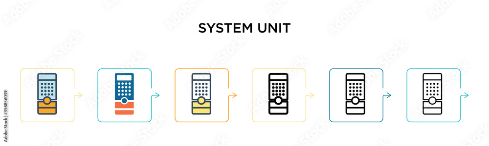 Poster system unit vector icon in 6 different modern styles. black, two colored system unit icons designed 