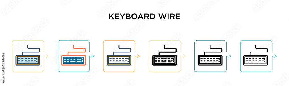 Poster keyboard wire vector icon in 6 different modern styles. black, two colored keyboard wire icons desig