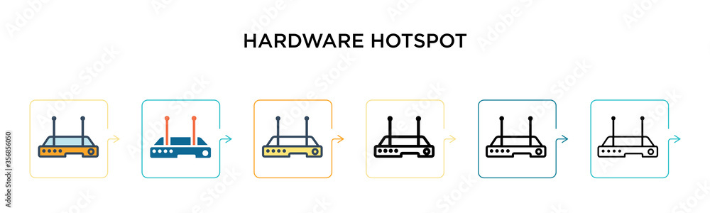 Poster hardware hotspot vector icon in 6 different modern styles. black, two colored hardware hotspot icons
