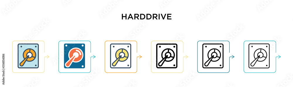 Poster harddrive vector icon in 6 different modern styles. black, two colored harddrive icons designed in f