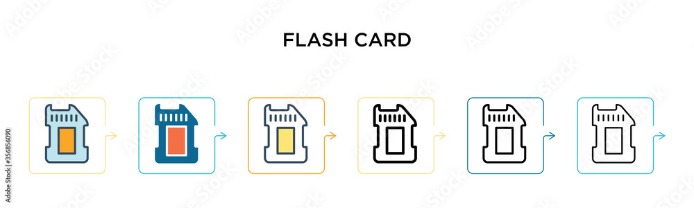 Poster flash card vector icon in 6 different modern styles. black, two colored flash card icons designed in