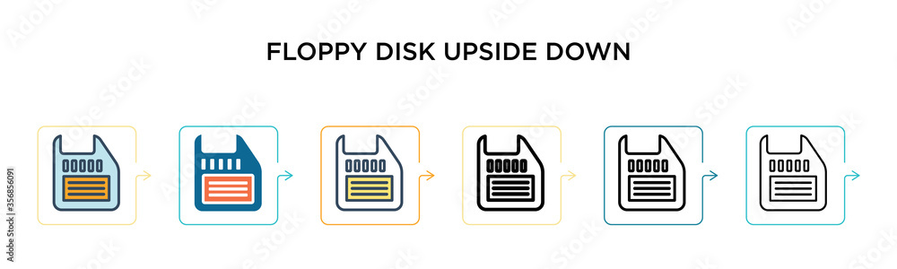 Poster floppy disk upside down vector icon in 6 different modern styles. black, two colored floppy disk ups