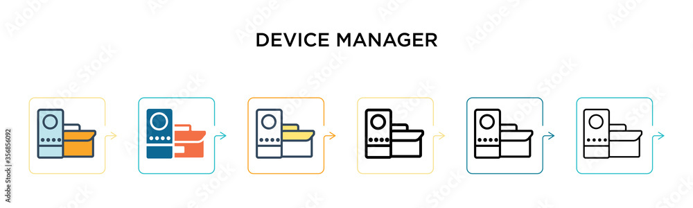 Poster device manager vector icon in 6 different modern styles. black, two colored device manager icons des