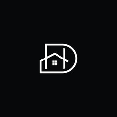 Logo design of D DH HD in vector for construction, home, real estate, building, property. Minimal awesome trendy professional logo design template on black background.