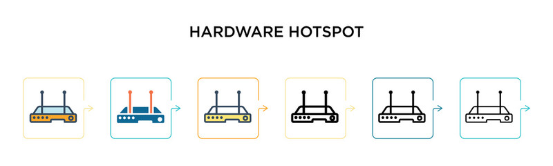 Hardware hotspot vector icon in 6 different modern styles. Black, two colored hardware hotspot icons designed in filled, outline, line and stroke style. Vector illustration can be used for web,