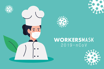 chef female wearing medical mask during covid 19 vector illustration design