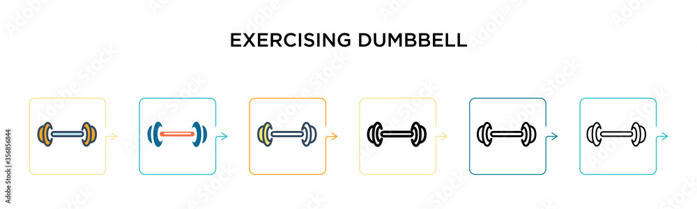Poster exercising dumbbell vector icon in 6 different modern styles. black, two colored exercising dumbbell