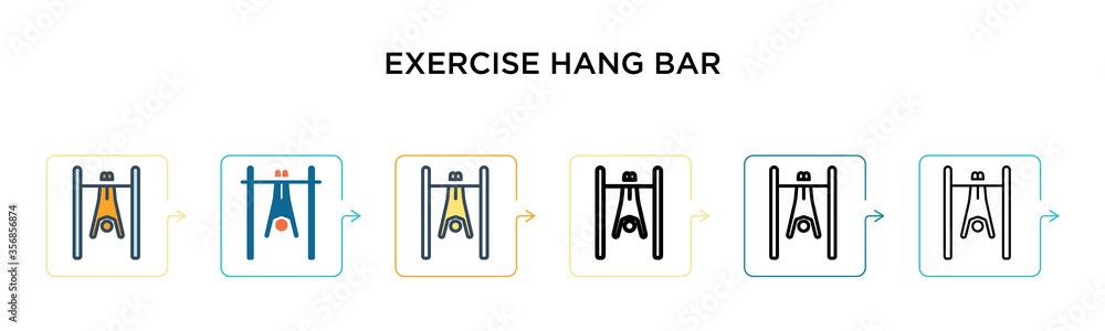 Poster exercise hang bar vector icon in 6 different modern styles. black, two colored exercise hang bar ico