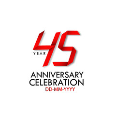 Obraz premium 45 years anniversary, Red Dark Contour color with Speedy Design minimalist logo vector illustration on white background - Vector