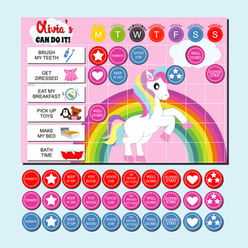 cute unicorn reward chart with reward sticker stock vector adobe stock