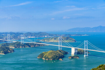 亀老山展望台より来島海峡大橋と瀬戸内海の島々