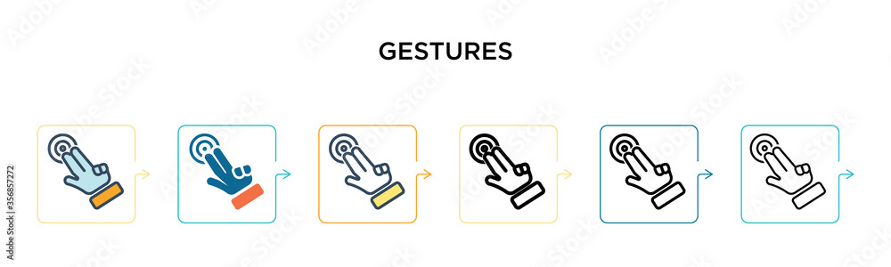 Poster gestures vector icon in 6 different modern styles. black, two colored gestures icons designed in fil