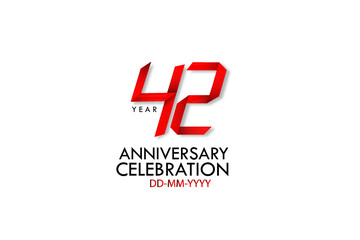 42 years anniversary, Red Dark Contour color with Speedy Design minimalist logo vector illustration on white background - Vector