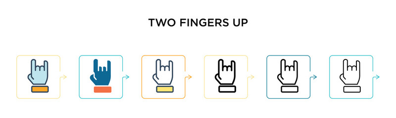 Two fingers up vector icon in 6 different modern styles. Black, two colored two fingers up icons designed in filled, outline, line and stroke style. Vector illustration can be used for web, mobile, ui