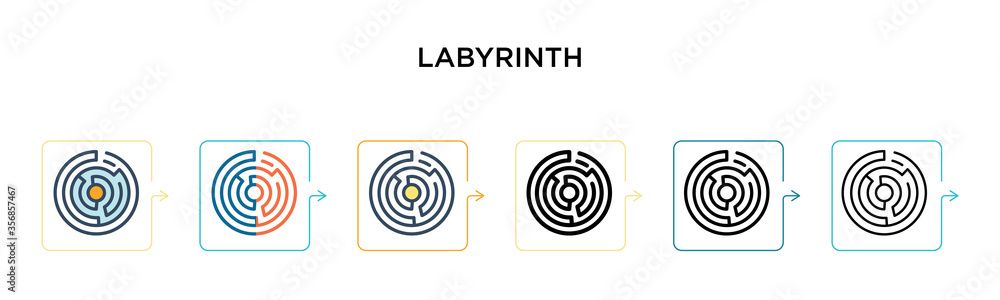 Poster labyrinth vector icon in 6 different modern styles. black, two colored labyrinth icons designed in f