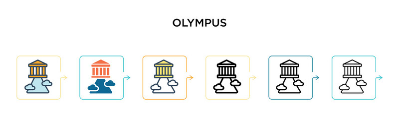 Olympus vector icon in 6 different modern styles. Black, two colored olympus icons designed in filled, outline, line and stroke style. Vector illustration can be used for web, mobile, ui