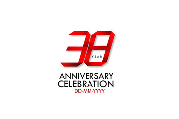 38 years anniversary, Red Dark Contour color with Speedy Design minimalist logo vector illustration on white background - Vector