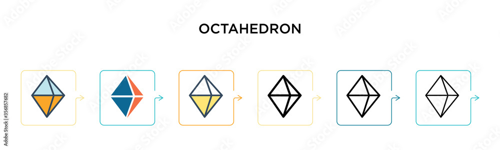 Poster octahedron vector icon in 6 different modern styles. black, two colored octahedron icons designed in
