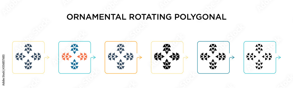 Poster ornamental rotating polygonal vector icon in 6 different modern styles. black, two colored ornamenta