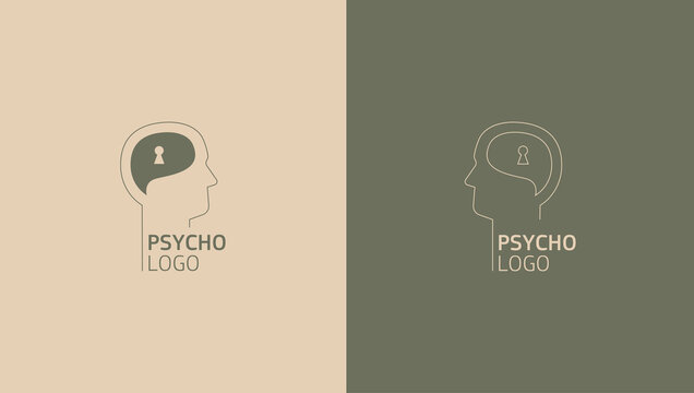 Delicate linear logos depicting the head of a person in profile and his brain. Vector illustration logo for a psychologist. Mental health and psychology. The study of human psychology.
