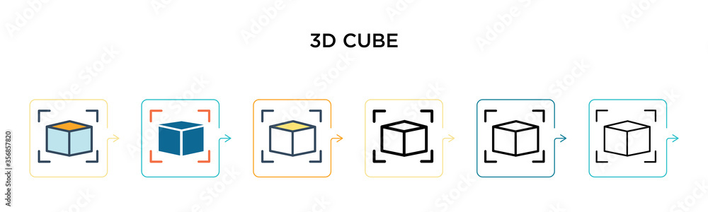 Poster 3d cube vector icon in 6 different modern styles. black, two colored 3d cube icons designed in fille