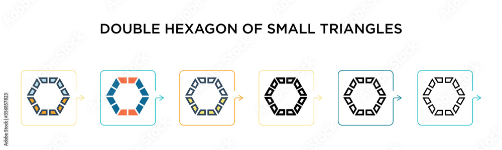 Poster double hexagon of small triangles vector icon in 6 different modern styles. black, two colored doubl