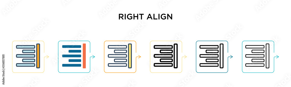 Poster right align vector icon in 6 different modern styles. black, two colored right align icons designed 
