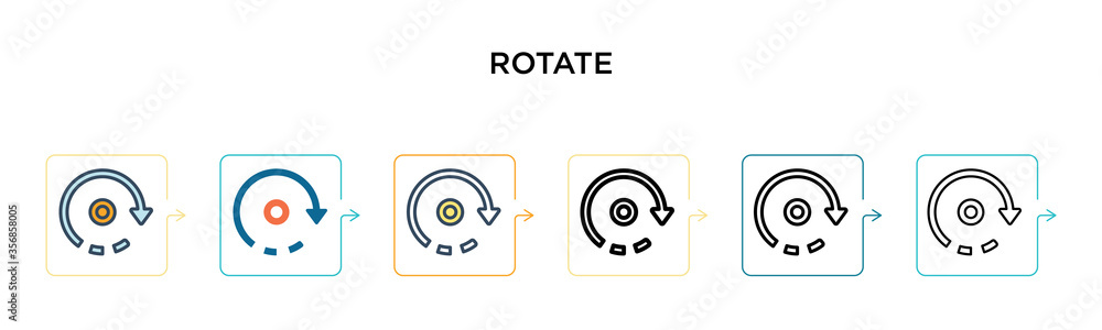 Poster rotate vector icon in 6 different modern styles. black, two colored rotate icons designed in filled,