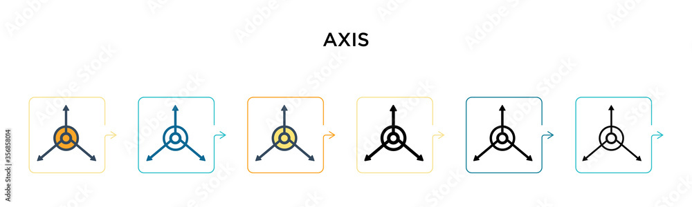 Aufkleber axis vector icon in 6 different modern styles. black, two colored axis icons designed in filled, out