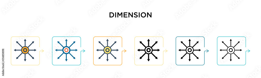 Aufkleber dimension vector icon in 6 different modern styles. black, two colored dimension icons designed in f