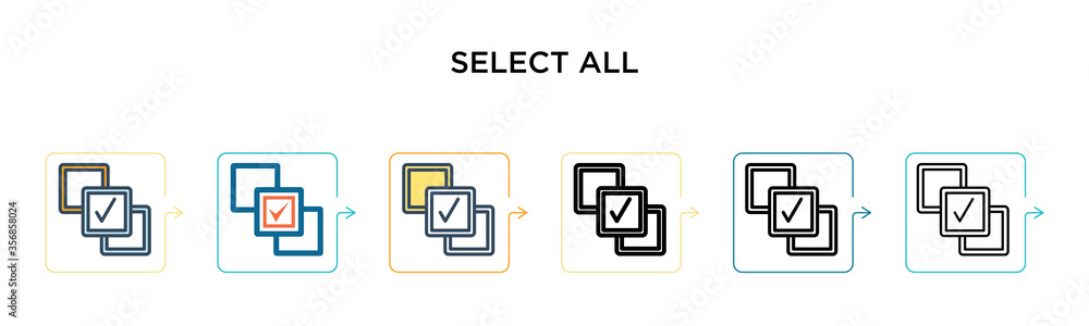 Poster select all vector icon in 6 different modern styles. black, two colored select all icons designed in