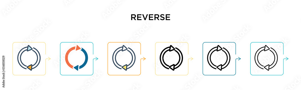Aufkleber reverse vector icon in 6 different modern styles. black, two colored reverse icons designed in fille