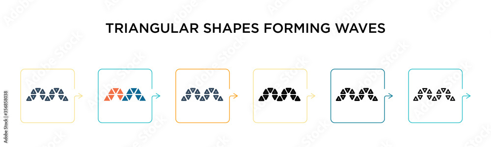 Poster triangular shapes forming waves vector icon in 6 different modern styles. black, two colored triangu
