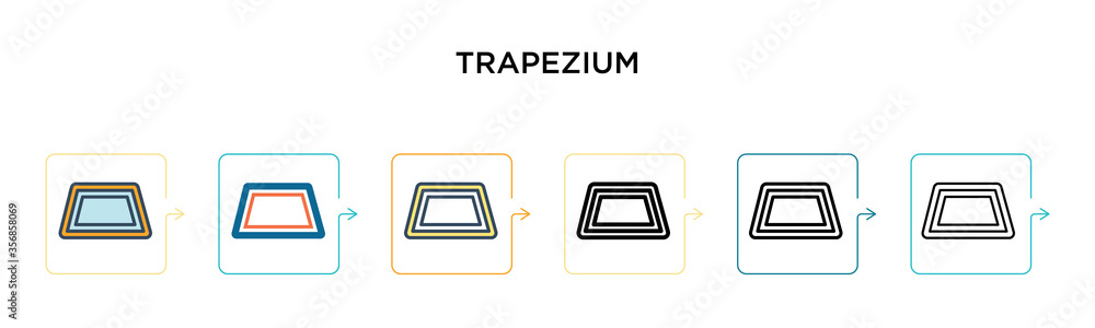 Poster trapezium vector icon in 6 different modern styles. black, two colored trapezium icons designed in f