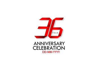 36 years anniversary, Red Dark Contour color with Speedy Design minimalist logo vector illustration on white background - Vector