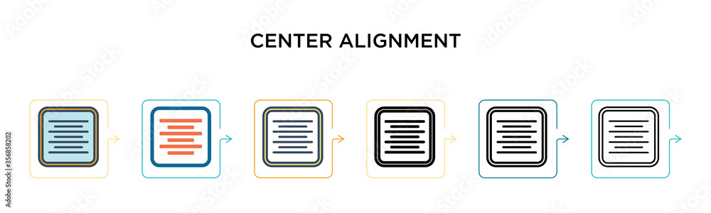 Poster center alignment vector icon in 6 different modern styles. black, two colored center alignment icons